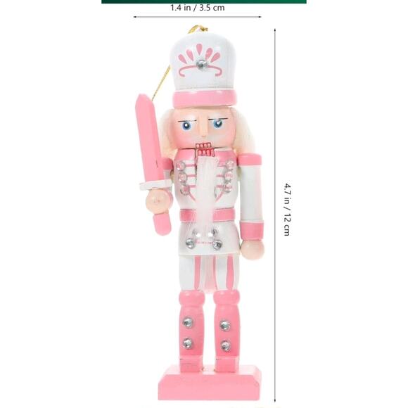 PartyKindom Pink Nutcracker Ornaments 4pcs Wooden Nutcracker Figures Small - Picture 3 of 10